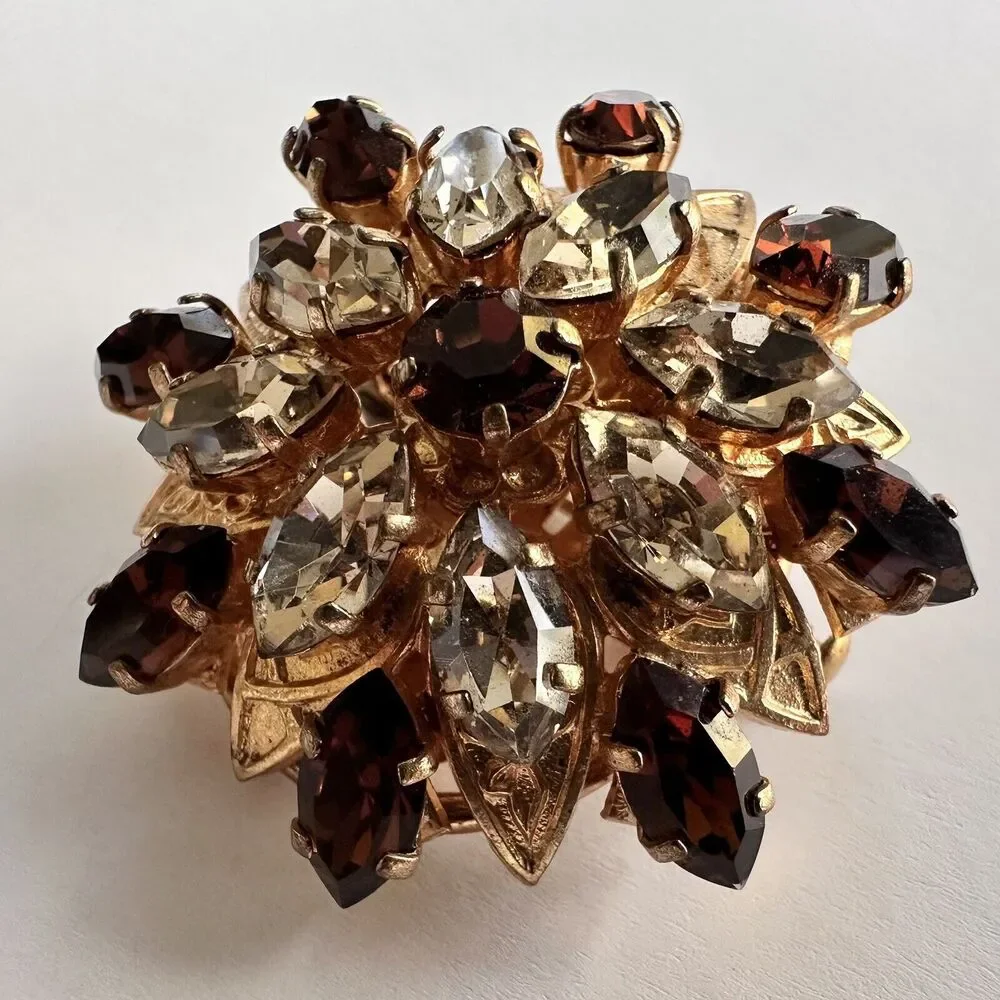 Vintage 1950s Christian Dior Gilt Austrian Rhinestone Dual Brooch and Clip - Picture 1 of 10